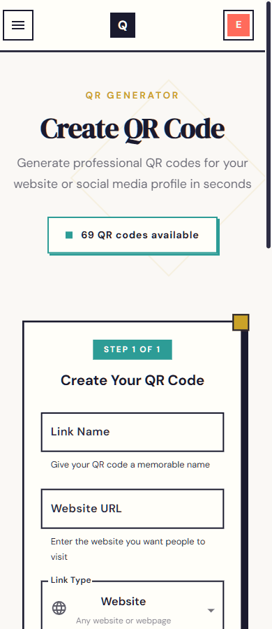 QuikQR create interface