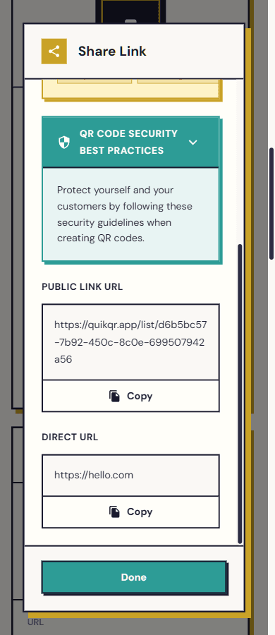 QuikQR download and share options