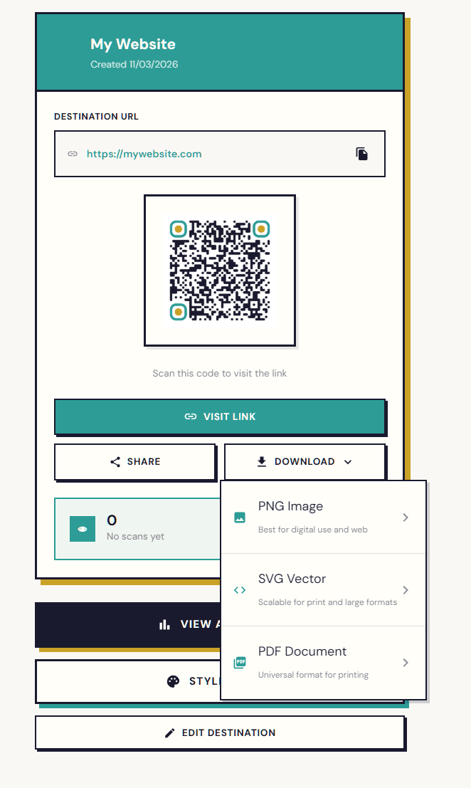 QuikQR download and share options